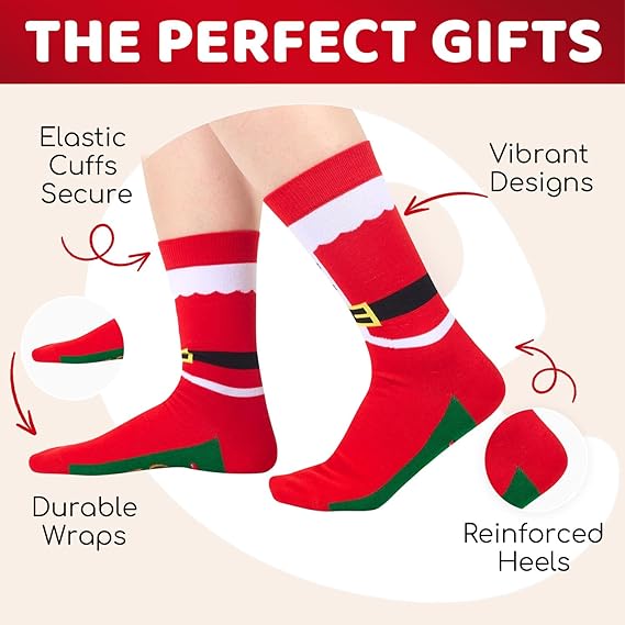 Christmas Gifts Santa Socks - Gifts for 2-18 Years Old Teen Boys Girls and Adult, Xmas Stocking