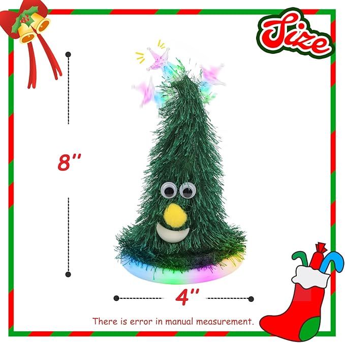 Hopearl Singing Dancing Christmas Tree Twinkling Star with Glowing Bottom Rockin Electric Interactive Animated Toy Plush Buddy Gift for Toddlers, 7''