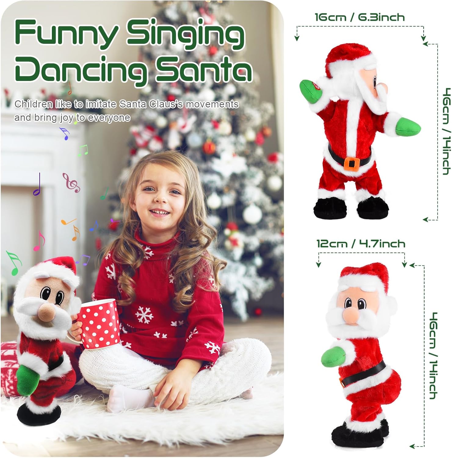 SdeNow Twerking Santa Claus,Booty Shaking Santa Dancing Santa Claus with Music Singing Animated Christmas Santa Toys for Kids- English Song