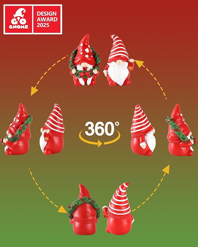 Set of 2 Resin Gnome Christmas Decorations - Christmas Table Decor 4.3'' Christmas Ornaments 2024 Gnome Figurines Festive Holiday Decor (Xmas Gnomes)