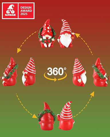 Set of 2 Resin Gnome Christmas Decorations - Christmas Table Decor 4.3'' Christmas Ornaments 2024 Gnome Figurines Festive Holiday Decor (Xmas Gnomes)