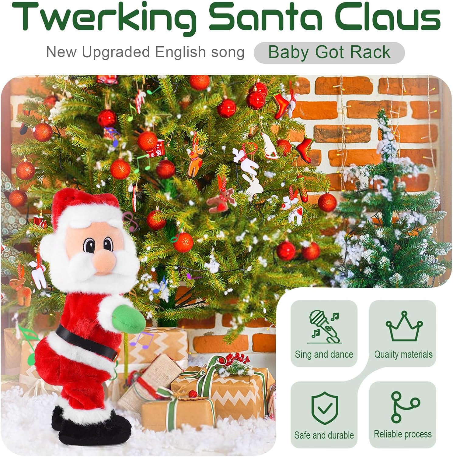 SdeNow Twerking Santa Claus,Booty Shaking Santa Dancing Santa Claus with Music Singing Animated Christmas Santa Toys for Kids- English Song