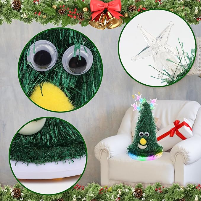 Hopearl Singing Dancing Christmas Tree Twinkling Star with Glowing Bottom Rockin Electric Interactive Animated Toy Plush Buddy Gift for Toddlers, 7''