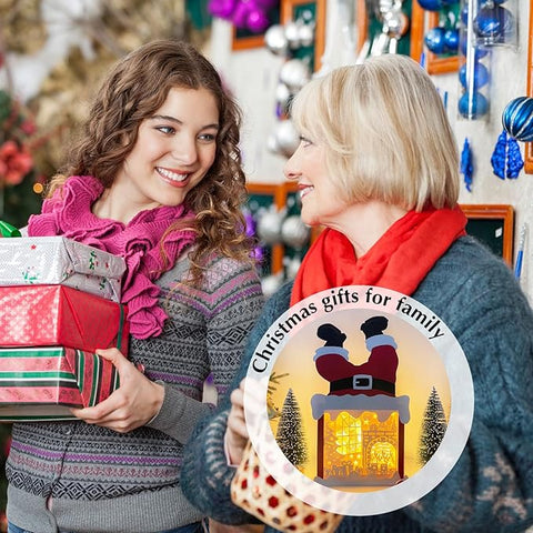 Light up Christmas Fireplace Scene Lantern Paper Decoration with LED Light DIY Fire Santa Box Table Centerpiece Christmas Mantel Indoor Home Decor Xmas Gifts for Women Family Friends