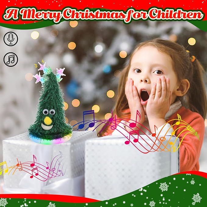 Hopearl Singing Dancing Christmas Tree Twinkling Star with Glowing Bottom Rockin Electric Interactive Animated Toy Plush Buddy Gift for Toddlers, 7''