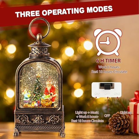 Santa Claus Snow Globe Christmas, Musical Snow Globe Lantern Lights with 6H Timer Battery & USB Powered, Retro Style Holiday Glitter Snow Globes for Xmas Home Decoration Indoor Holiday Party Gifts