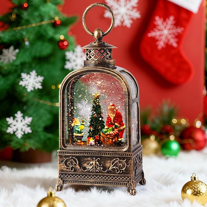 Santa Claus Snow Globe Christmas, Musical Snow Globe Lantern Lights with 6H Timer Battery & USB Powered, Retro Style Holiday Glitter Snow Globes for Xmas Home Decoration Indoor Holiday Party Gifts