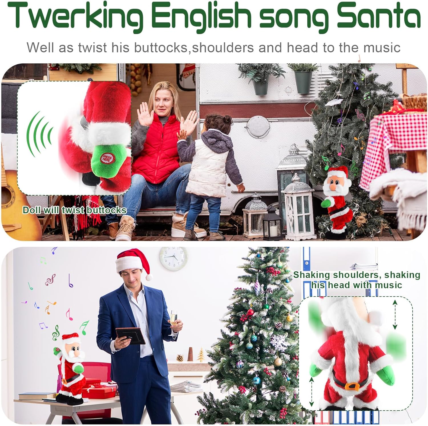 SdeNow Twerking Santa Claus,Booty Shaking Santa Dancing Santa Claus with Music Singing Animated Christmas Santa Toys for Kids- English Song