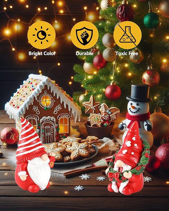 Set of 2 Resin Gnome Christmas Decorations - Christmas Table Decor 4.3'' Christmas Ornaments 2024 Gnome Figurines Festive Holiday Decor (Xmas Gnomes)