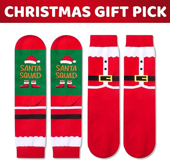 Christmas Gifts Santa Socks - Gifts for 2-18 Years Old Teen Boys Girls and Adult, Xmas Stocking